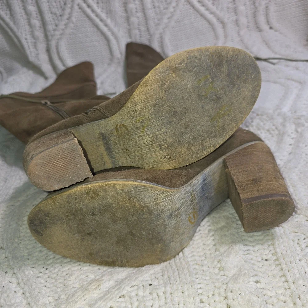 Sbicca Gusto Over The Knee Boots Brown Suede Woven Side‎ Lace Up Back Women 7